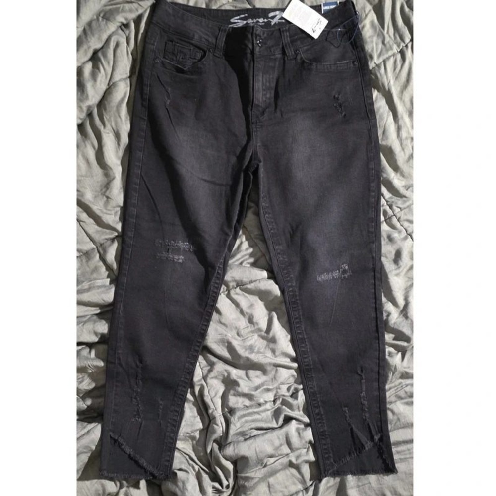 Seven7 Women Ankle Skinny Jeans Blackbird Distressed Frayed Step Hem Size 16